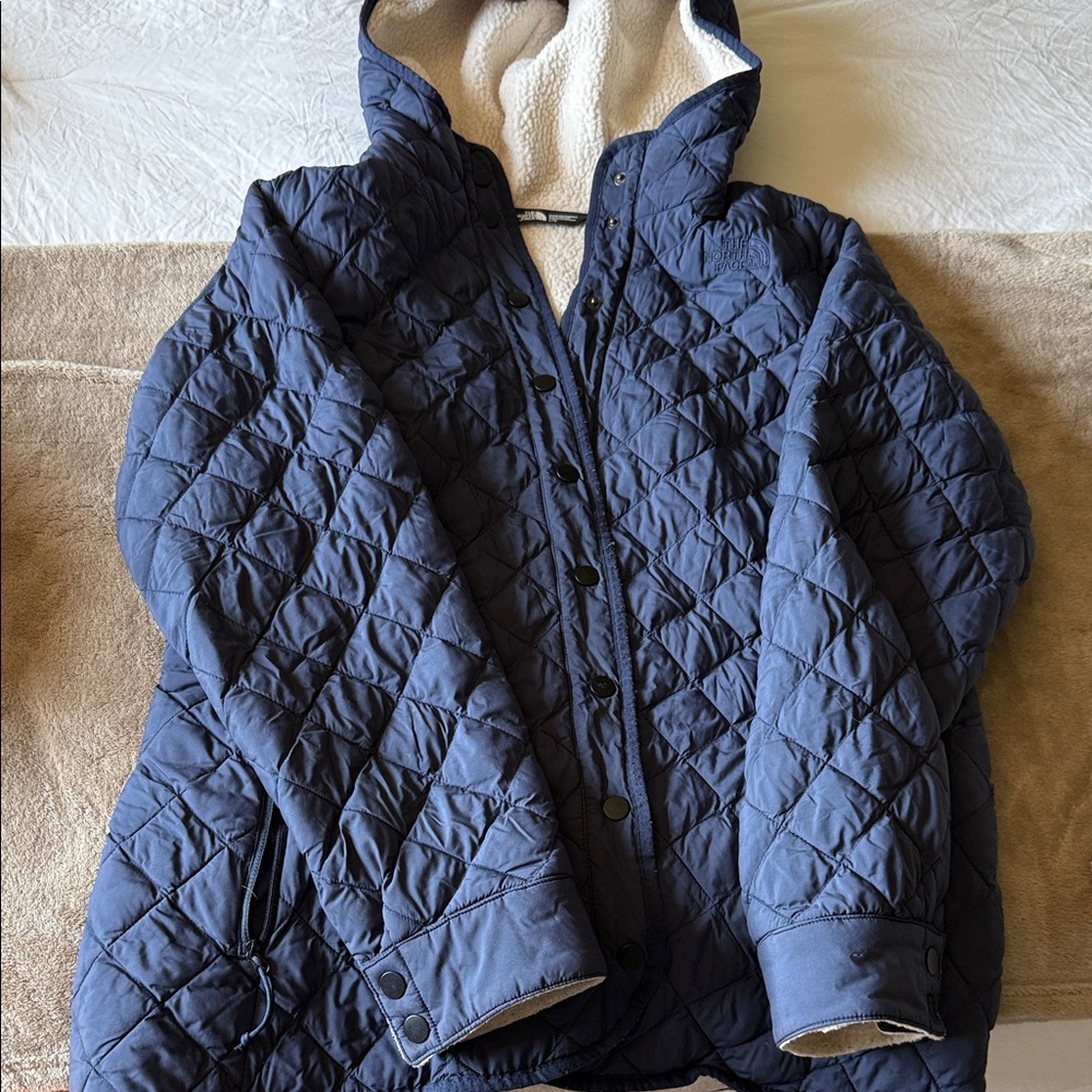 The North Face Navy Quilted Jacket with Cream Lining